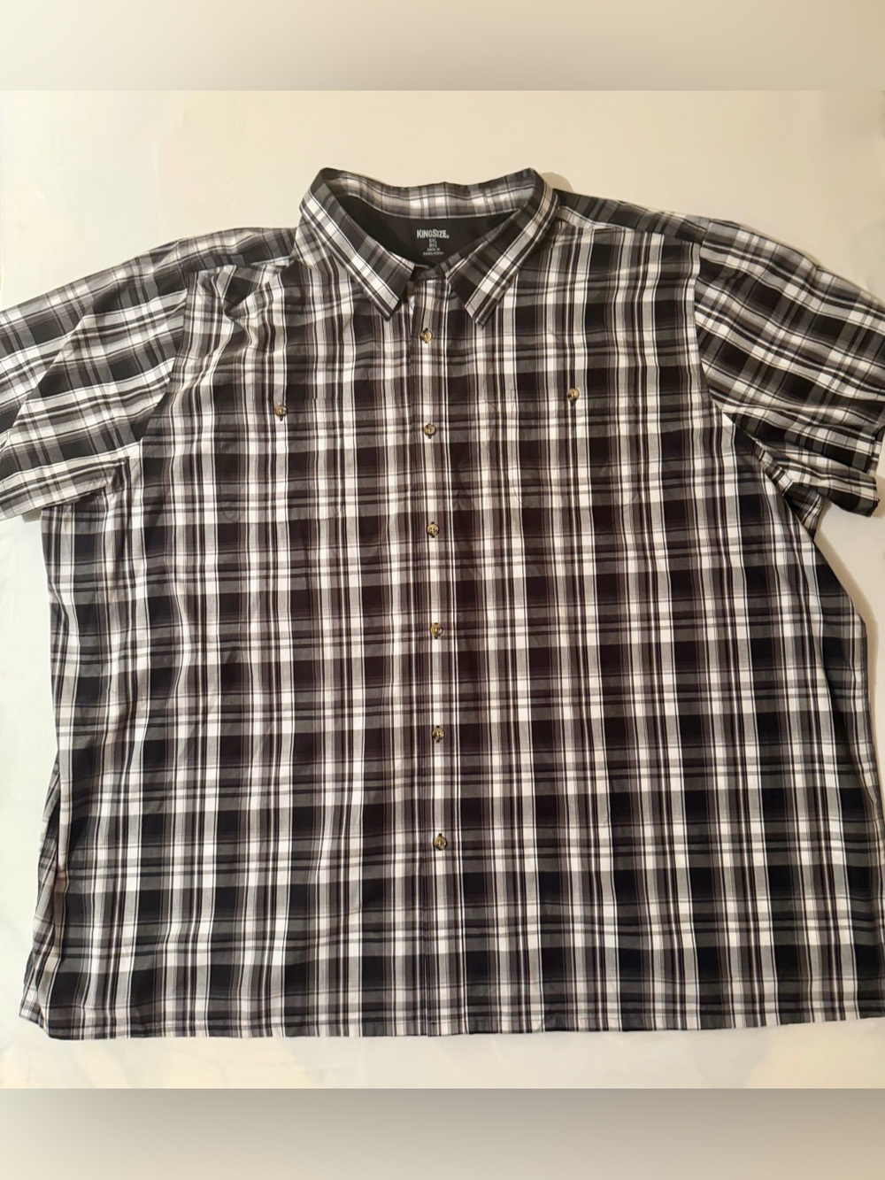 King Size Shirt, Men's Size 5XL Big Black White Plaid Button Up Short Sleeve